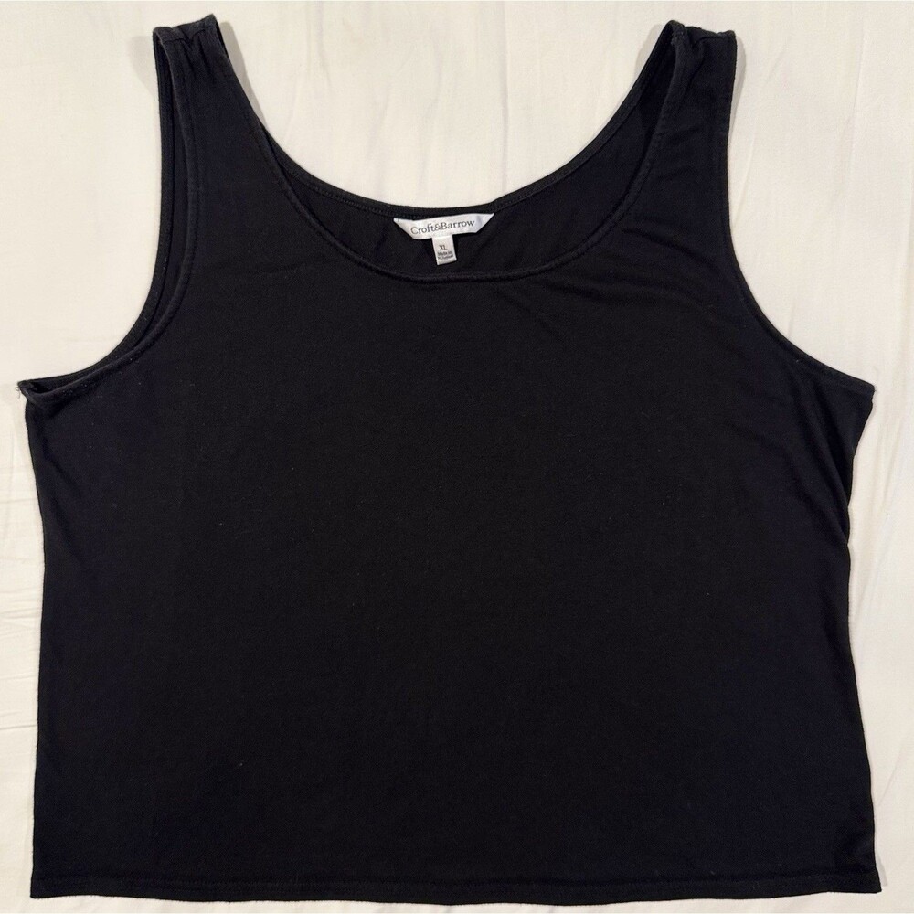 Croft & Barrow Women’s XL Black Cropped Tank Top Basic Classic Preppy Old Money